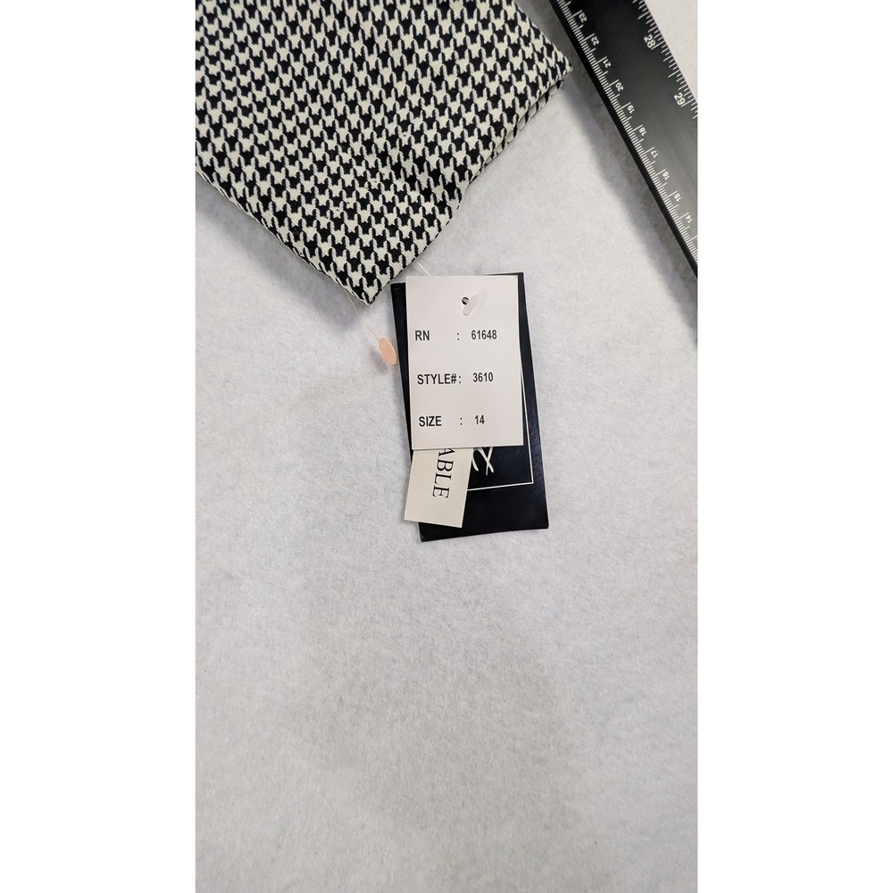 Vintage Sweet Suit Houndstooth Blazer Black White Velvet Trim Jacket 3610 Sz 14